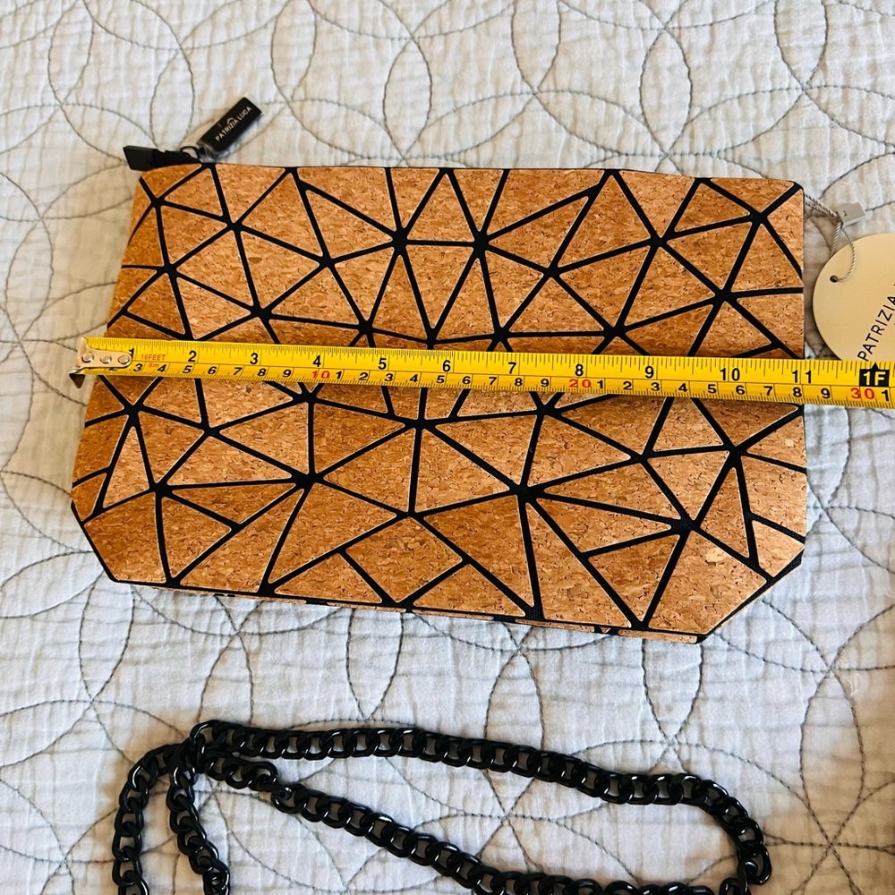Patrizia Luca Cork Clutch with Black Geometric Design. Slanted triangle NWT - Picture 5 of 11